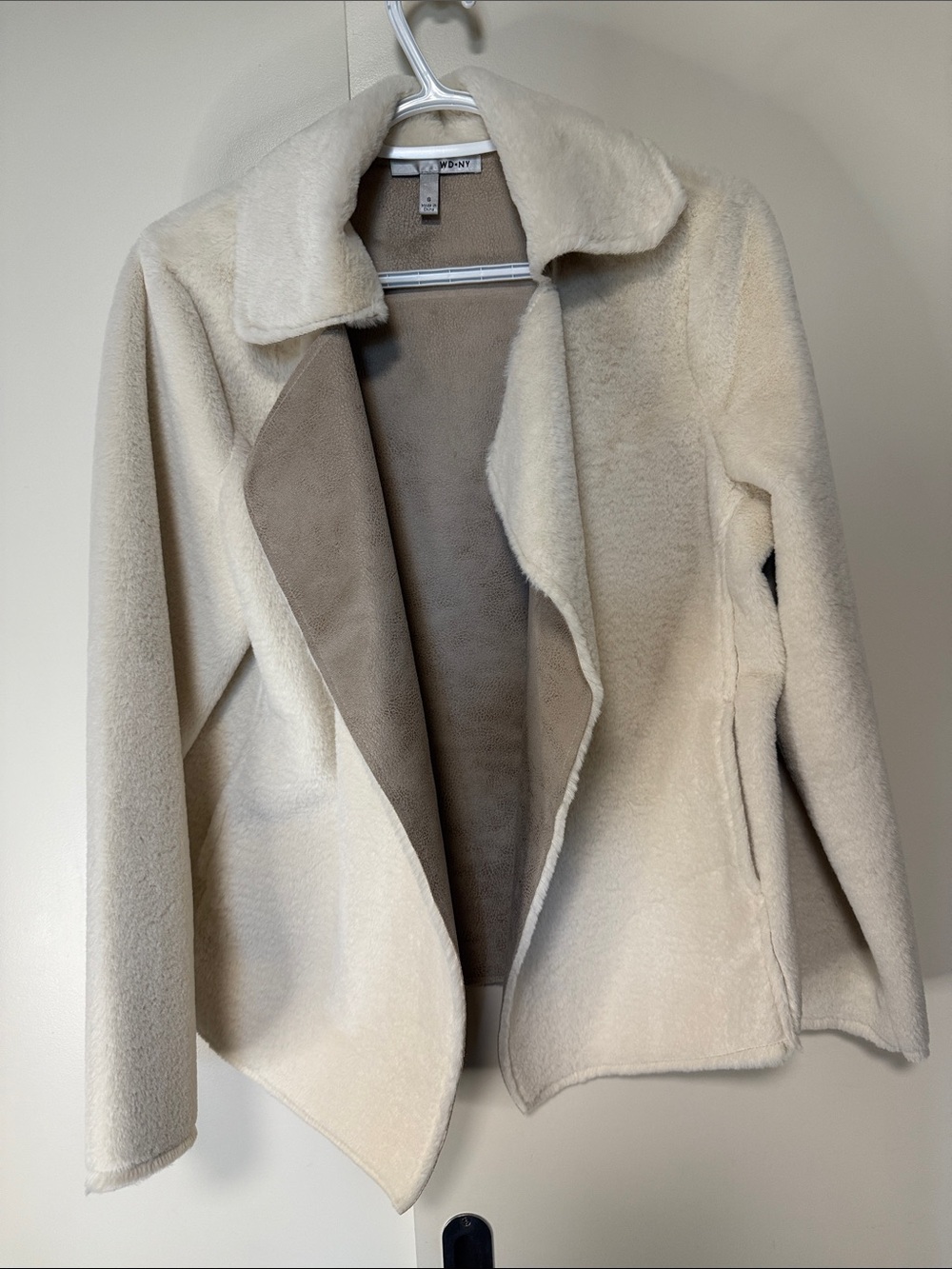 WD•NY Cream Faux-Shearling Open Front Jacket